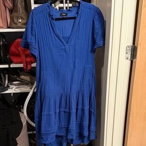 Blue V-Neck Short Sleeve Dress